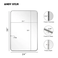 ANDY STAR Modern Decorative 24 X 36 Inch Rectangular Wall Mounted Hanging Bathroom Vanity Mirror With Stainless Steel Metal Frame, Brushed Nickel -Umbra Home Decor Shop GUEST 4d0914e9 a64e 464a 816a 0e9735883b85