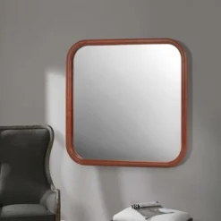 Sofie 23.62"x23.62" Decorative Wall Mirrors With Square PU Covered MDF Framed Mirror-The Pop Home