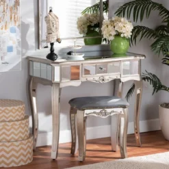 Elgin Brushed Wood And Mirrored Glass 1 Drawer Console Table Silver/Mirror - Baxton Studio 11 Elgin Brushed Wood And Mirrored Glass 1 Drawer Console Table Silver/Mirror - Baxton Studio -Umbra Home Decor Shop GUEST 4e73cb3b 011f 4603 acda d0f4dffde82f