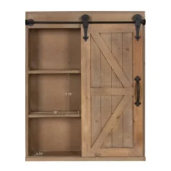 Decorative Wood Wall Storage Cabinet With Vanity Mirror And Sliding Barn Door Rustic Brown - Kate & Laurel All Things Decor