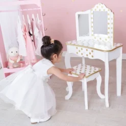 Fashion Polka Dot Gisele Play Vanity Set With Led Mirror White/Gold - Teamson Kids -Umbra Home Decor Shop GUEST 4f1fb93f dbcd 40c7 a12e 6bba57ec1c81