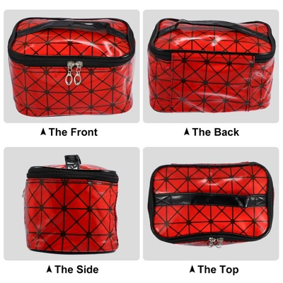 Unique Bargains Rhombus Pattern Red Makeup Bag With Mirror Cosmetic Travel Bag For Women 1 Pcs 4 Unique Bargains Rhombus Pattern Red Makeup Bag With Mirror Cosmetic Travel Bag For Women 1 Pcs - Image 4
