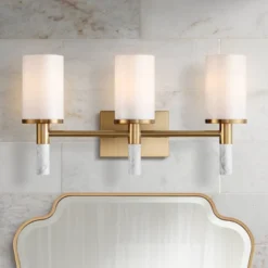 Possini Euro Design Lucius 21 3/4" High Modern 3 Light Bathroom Vanity Wall Lamp Light Fixture Mount Over The Sink Mirror Hardwired Soft Gold