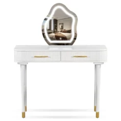 TOBILI 40" Modern Vanity Table Set With Mirror Touch Screen Lighted Mirror, Dressing Table And Cushioned Stool Set With 2 Large Drawers, White -Umbra Home Decor Shop GUEST 4fd161c7 5dba 4078 b66b e4fddad66382