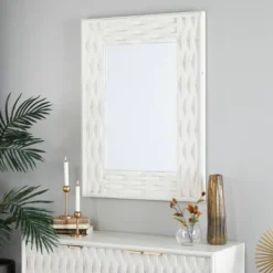 Contemporary Wood Rectangle Wall Mirror Textured Frame White - Olivia & May