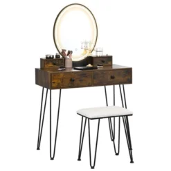 Costway Industrial Vanity Makeup Dressing Table Padded Stool Set 3-Color Lighted Mirror -Umbra Home Decor Shop GUEST 50b52626 e271 43c8 bf8f 3b686e4b94fb