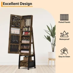 66" Full Length Mirror Jewelry Cabinet, Lockable Standing Armoire Organizer With Storage Drawer, Back Shelf, 360° Swivel Base & Wheels -Umbra Home Decor Shop GUEST 50f14289 69f2 4b36 9972 f92de8ba5075