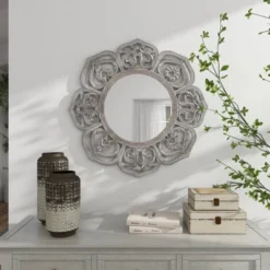Farmhouse Wood Floral Carved Wall Mirror With Cutout Design White - Olivia & May -Umbra Home Decor Shop GUEST 50faf942 1bf1 4a35 a888 6a8dab2841d0