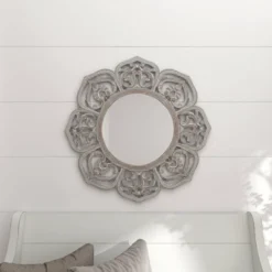 Farmhouse Wood Floral Carved Wall Mirror With Cutout Design White - Olivia & May -Umbra Home Decor Shop GUEST 513a3e76 c36d 45b2 a132 0d2a2182f0e4