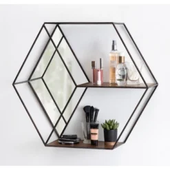 26" X 7" X 23" Lintz Hexagon Shelves With Mirror - Kate & Laurel All Things Decor -Umbra Home Decor Shop GUEST 51b9b8b4 a08c 43eb 9d50 82a8dbb2e332