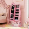 Tangkula Kids Jewelry Cabinet W/ Full-Length Mirror Foldable Drawer Anti-toppling System