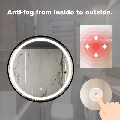 32 Inch Bathroom Wall Mirrors With 3 Color Lights Round Wall Vanity Mirror, IP54 Waterproof Frameless Crystal LED Anti-Fog Bathroom Vanity Mirror 2 32 Inch Bathroom Wall Mirrors With 3 Color Lights Round Wall Vanity Mirror, IP54 Waterproof Frameless Crystal LED Anti-Fog Bathroom Vanity Mirror - Image 2