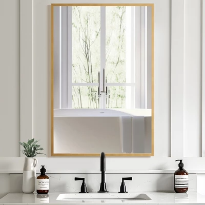 Lirago 36" Modern Gold Framed Bathroom Mirror Sleek Rectangular Vanity Mirror With Easy Installation For Bathroom Bedroom Or Entryway Set Of 2 2 Lirago 36" Modern Gold Framed Bathroom Mirror Sleek Rectangular Vanity Mirror With Easy Installation For Bathroom Bedroom Or Entryway Set Of 2 - Image 2