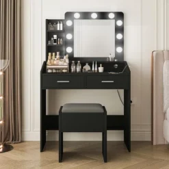 Vanity Desk With Mirror And Lights, Makeup Vanity With Power Outlet & Upholstered Stool, Wooden Dressing Table With Drawers For Bedroom -Umbra Home Decor Shop GUEST 5586288b 0261 4621 bcab e0016202bbcf