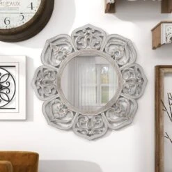 Farmhouse Wood Floral Carved Wall Mirror With Cutout Design White - Olivia & May -Umbra Home Decor Shop GUEST 57c32a9c 1207 4ce1 a852 607ba203b2a8