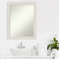 22" X 28" Non-Beveled Rustic Plank White Narrow Bathroom Wall Mirror - Amanti Art -Umbra Home Decor Shop GUEST 57c59953 f8a7 47cd 8ece 42397c62d103