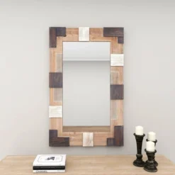 Rectangle Wood Wall Mirror With Faux Metal Details Brown - Olivia & May -Umbra Home Decor Shop GUEST 57e546c1 d5fa 4b56 b4a4 31a0c898d3c3