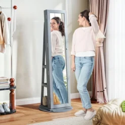 HOMCOM Jewelry Cabinet, 360° Swivel Jewelry Armoire With Full-Length Mirror, Storage Shelves, Interior Small Mirror, For Bedroom Living Room -Umbra Home Decor Shop GUEST 586920b2 34b0 4653 a16c dfe14683aadd