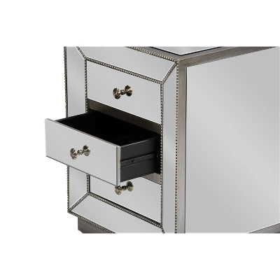 Currin Contemporary Mirror 3 Drawer Nightstand Silver - Baxton Studio 3 Currin Contemporary Mirror 3 Drawer Nightstand Silver - Baxton Studio - Image 3