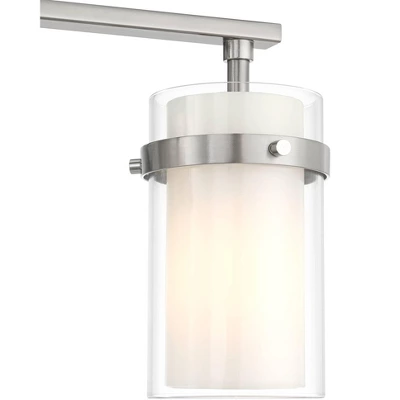 Possini Euro Design Kazran Modern Wall Light Brushed Nickel Hardwire 21 1/4" 3-Light Fixture Frosted White Glass For Mirror Vanity 2 Possini Euro Design Kazran Modern Wall Light Brushed Nickel Hardwire 21 1/4" 3-Light Fixture Frosted White Glass For Mirror Vanity - Image 2