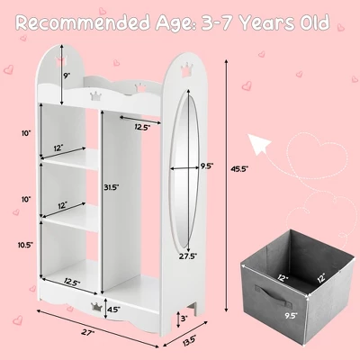 Costway Kids Dress Up Storage Hanging Armoire Dresser Costume Closet W/Mirror & Toy Bins 9 Costway Kids Dress Up Storage Hanging Armoire Dresser Costume Closet W/Mirror & Toy Bins - Image 9