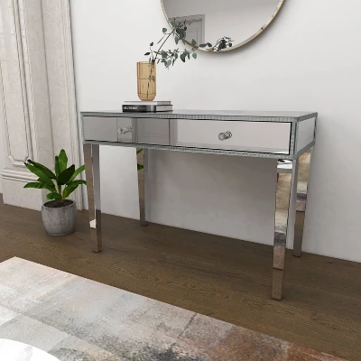 Glam Mirror And Wood Console Table Desk Silver - Olivia & May 10 Glam Mirror And Wood Console Table Desk Silver - Olivia & May - Image 10