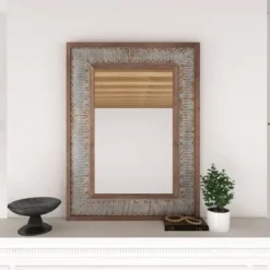 Wood Wall Mirror With Embossed Metal Gray - Olivia & May -Umbra Home Decor Shop GUEST 599b23d0 c7d2 4312 9532 38ed72c2a92d