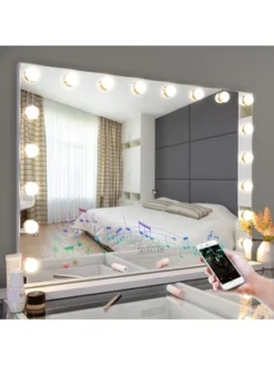 Fenchilin Large Hollywood Vanity Mirror With Lights Bluetooth Tabletop Wall Mount - White, 22.8" X 31.5"