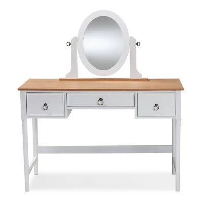 3 Drawer Sylvie Wood Vanity Table With Mirror White - Baxton Studio 2 3 Drawer Sylvie Wood Vanity Table With Mirror White - Baxton Studio - Image 2