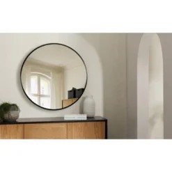 Eranthe Wall Mounted Round Mirror With Brushed Metal Frame For Bathroom, Vanity, Living Room, Bedroom, Entryway Wall Decor - The Pop Home