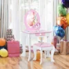 Tangkula 2-in-1 Kids Vanity Set Makeup Table & Chair Set For Toddlers W/Detachable Mirror Pink/White