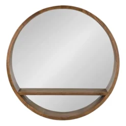 30" Hutton Round Mirror With Shelf Rustic Brown - Kate And Laurel -Umbra Home Decor Shop GUEST 5e0c10df 6ea2 4e86 a863 125e25257337