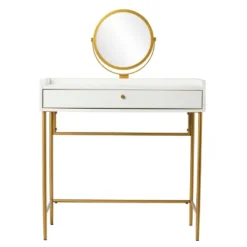 Randburg Vanity Table With Mirror White/Gold - Aiden Lane -Umbra Home Decor Shop GUEST 5e946b7c d2dc 4daa 9e75 6d3be1eebdd1