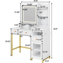 Makeup Vanity Desk With 3 Color Led Light, Makeup Vanity With Large Mirror And Power Outlet, Dressing Table With 2 Drawers White 55.9"H 11 Makeup Vanity Desk With 3 Color Led Light, Makeup Vanity With Large Mirror And Power Outlet, Dressing Table With 2 Drawers White 55.9"H -Umbra Home Decor Shop GUEST 5f3fb3c0 a209 4448 b345 5145a097bd49