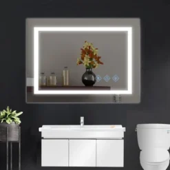 LED Bathroom Mirror,Gradient Front And Backlit,3 Colors Dimmable,IP54 Enhanced Anti-Fog,Hanging Plates Wall Mount Lighted Mirror-The Pop Home -Umbra Home Decor Shop GUEST 5f8067fe e45e 4ad7 8430 857609ae5a8a