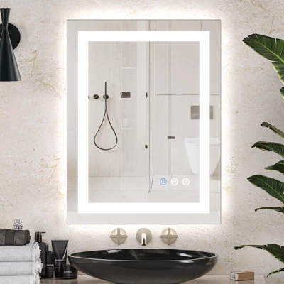 LED Bathroom Mirror With Front And Backlight,24x32 Inch Black Framed Gradient Front And Backlit LED Mirror For Bathroom 7 LED Bathroom Mirror With Front And Backlight,24x32 Inch Black Framed Gradient Front And Backlit LED Mirror For Bathroom - Image 7
