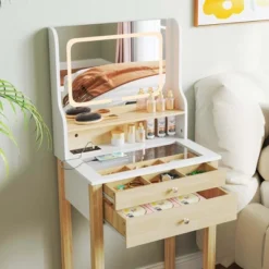 Costway Small Vanity Desk Set With Adjustable LED Lighted Mirror And Power Outlets White -Umbra Home Decor Shop GUEST 605747e0 47d7 4dda 99b0 0e8633c48eb1