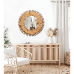 LuxenHome 24" Round Boho Style Raffia Accent Wall Mirror Wall Decor Home Decor -Umbra Home Decor Shop GUEST 60ef8ab3 09be 492b b7a3 ff380ff8d4da