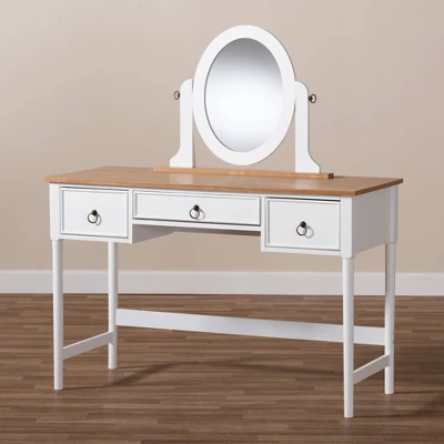 3 Drawer Sylvie Wood Vanity Table With Mirror White - Baxton Studio 6 3 Drawer Sylvie Wood Vanity Table With Mirror White - Baxton Studio - Image 6