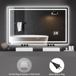 Whizmax LED Bathroom Mirror Wall-Mounted Vanity Mirrors Stepless Dimmable Wall Mirrors With Anti-Fog, Backlit + Front Lit, Tempered Glass -Umbra Home Decor Shop GUEST 61472876 5009 4d29 b876 669e12eb4f9a