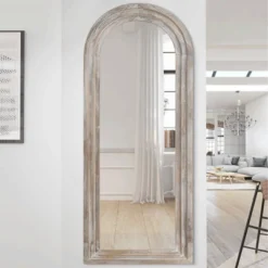 Selena Arched Top Leaning Hanging Wood Mirror Full Size, Large Rustic Wall Mirror, Farmhouse Decor Long Mirror - The Pop Home -Umbra Home Decor Shop GUEST 614aab28 0d76 463e bd16 45ba6fb8031c