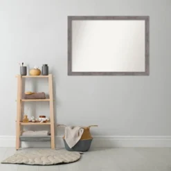 42" X 31" Non-Beveled Pinstripe Plank Gray Narrow Bathroom Wall Mirror - Amanti Art -Umbra Home Decor Shop GUEST 61660c1f 7b96 4f77 b695 3508475c11cd