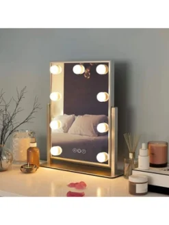 Fenchilin Large Hollywood Vanity Makeup Mirror With Smart Touch Control, 3 Color Options, Dimmable Light, 10X Magnification, And 360 Degree Rotation
