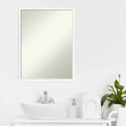 19" X 25" Non-Beveled Lucie Wood Bathroom Wall Mirror White - Amanti Art -Umbra Home Decor Shop GUEST 616daaec 3057 44f7 9a24 8c60e56d9fd3