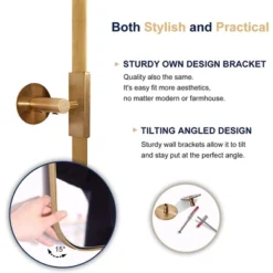 ANDY STAR 38 Inch Tall By 25 Inch Wide Rectangular Tilting Modern Floating Vanity Mirror With Rounded Edges And Adjustable Wall Mounts, Brushed Gold