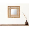 23.5" Square Modern Wood Rattan Wall Mirror Brown - Storied Home