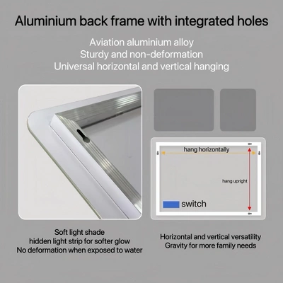 DOMETOUR LED Bathroom Mirror, Anti-Fog, Front And Backlit, 3 Colors, 5-Level Dimmable, Wall Mounted, Horizontal/Vertical 8 DOMETOUR LED Bathroom Mirror, Anti-Fog, Front And Backlit, 3 Colors, 5-Level Dimmable, Wall Mounted, Horizontal/Vertical - Image 8