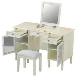 ModernLuxe Makeup Vanity Desk With Flip-Top Mirror, Stool, Drawer & Cabinet, White Vanity Table Dressing Table Multi-Functional Computer Writing Desk -Umbra Home Decor Shop GUEST 634f2b06 cdc5 4344 8f01 e8778fcb6522
