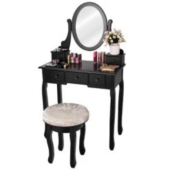 Costway Vanity Table Makeup Table Cushioned Mirror 5 Drawers Black 14 Costway Vanity Table Makeup Table Cushioned Mirror 5 Drawers Black -Umbra Home Decor Shop GUEST 64473ebf dd11 4bd2 bdda bb60eab9bd72