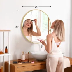 GlasFlength Decorative Wall Mirrors, Round Mirror Wall Mounted Circle Mirrors Vanity Mirror For Bathroom Living Room Bedroom, Gold, 24"*3"